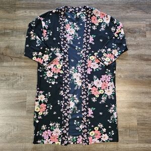 H&M DIVIDED Dark Blue Floral Kimono With Pockets